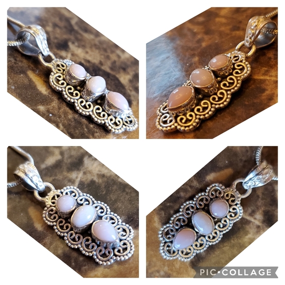 Genuine Peruvian pink Opals Pendant Necklace - Picture 4 of 6